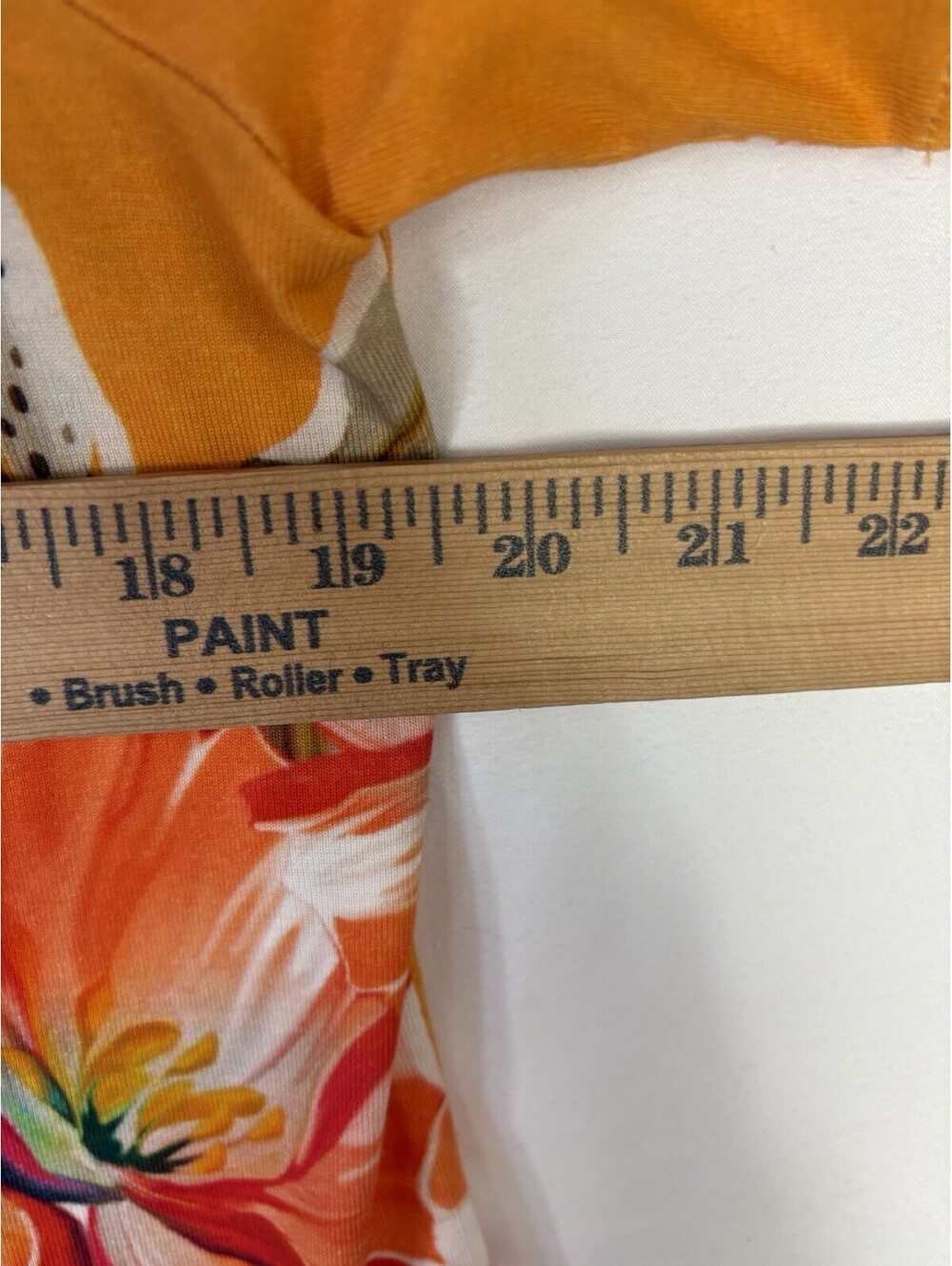 Chicos Shirt Womens 2 US L 12 Orange Tropical Floral Pima Cotton V Neck Top - Picture 5 of 6